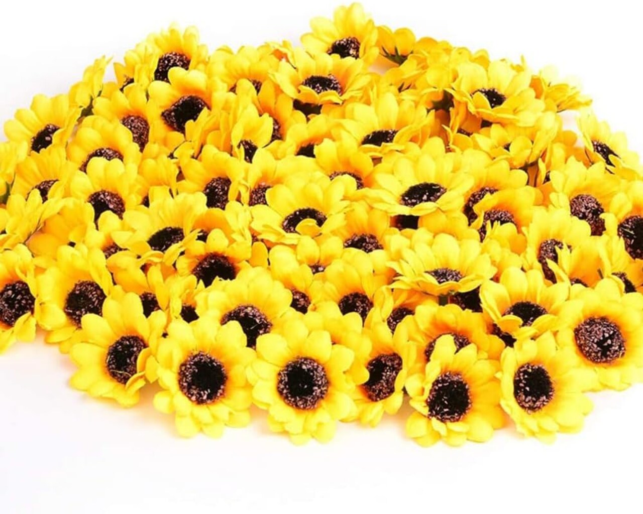 50 Pcs Summer Mini Artificial Sunflower Heads – 1.8" Bright Yellow Silk Flowers for DIY & Home Decor Floral Arrangements